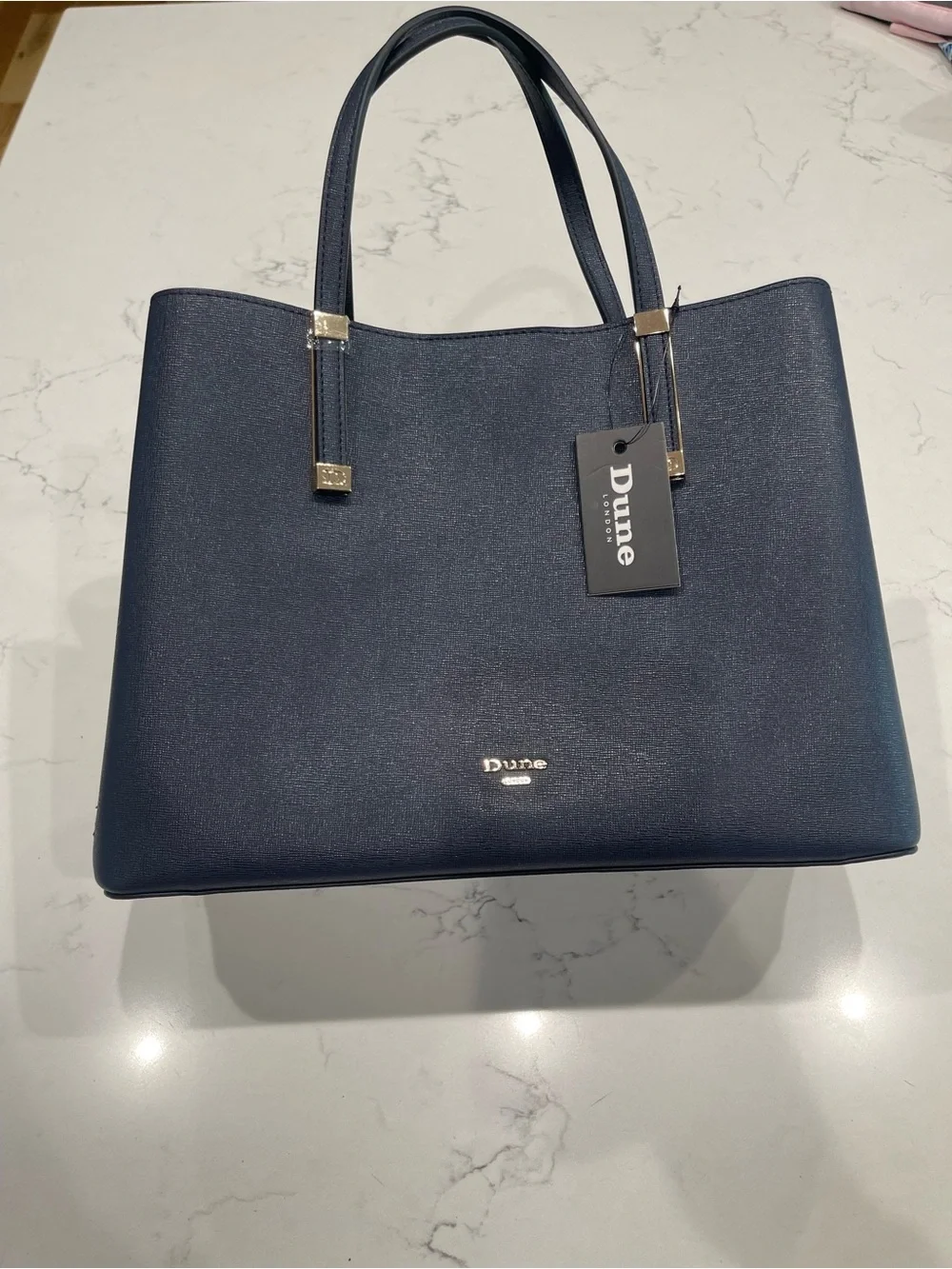 Dune London Navy Tote with Gold Hardware Accents